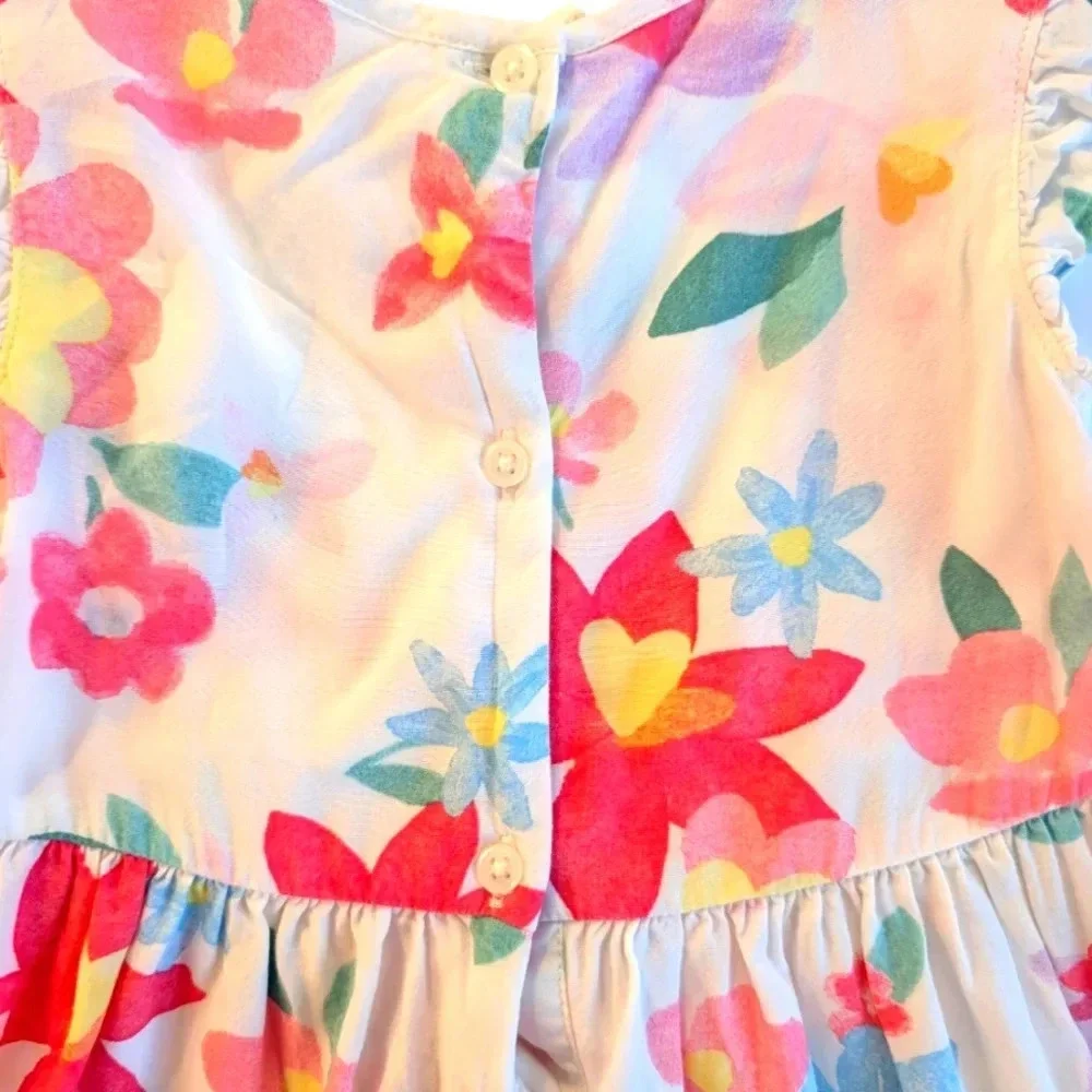 Carter's Baby Girl Cotton White Floral Flutter Dress Size 3T Spring